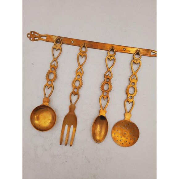 Set of 4 brass CUTLERY on the wall hanger colectable Utensils with wall … - Picture 2 of 9
